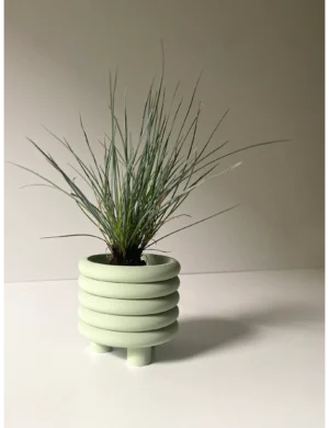 PR SR 4, Pastel Green "Coiled" Mid Century Planter – Matte Finish, Eco-Friendly Indoor Pot, Bauhaus Japandi Style, 3D Printed Bioplastic