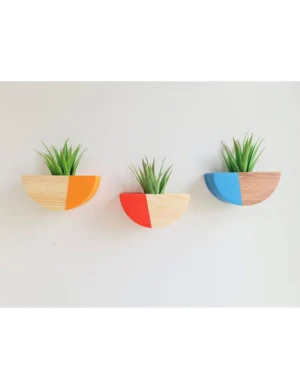 PR SR 43, Set of 3 Wooden Half-Round Vases – Indoor Hanging Planters Gift