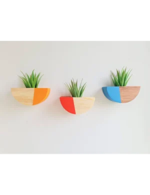 PR SR 43, Set of 3 Wooden Half-Round Vases – Indoor Hanging Planters Gift