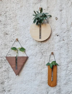 PR SR 49, Set of 3 Wooden Propagation Wall Planters – Triangle, Round & Rectangle by Krafted Kingdom