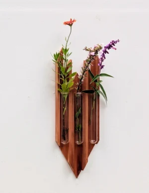 PR SR 52, Handmade Redwood Wall Vase – Triple Glass Tube Planter by Krafted Kingdom