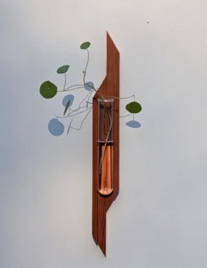 PR SR 53, Handcrafted Redwood Wall Vase – Slim Glass Tube Planter by Krafted Kingdom