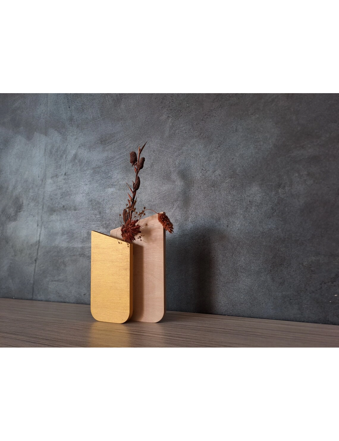 PR SR 61, Slim Geometric Wooden Vase – Dried Flower Holder - Image 2