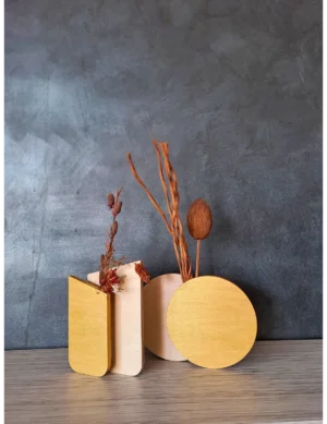 PR SR 61, Slim Geometric Wooden Vase – Dried Flower Holder