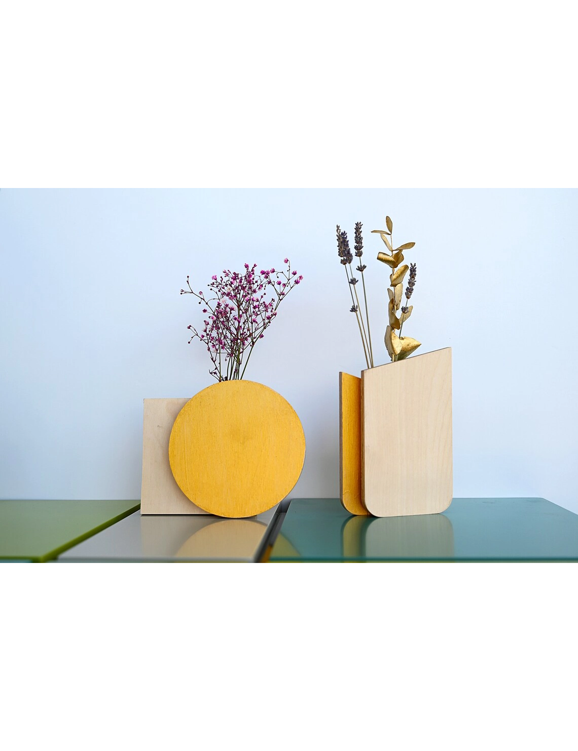 PR SR 61, Slim Geometric Wooden Vase – Dried Flower Holder - Image 7