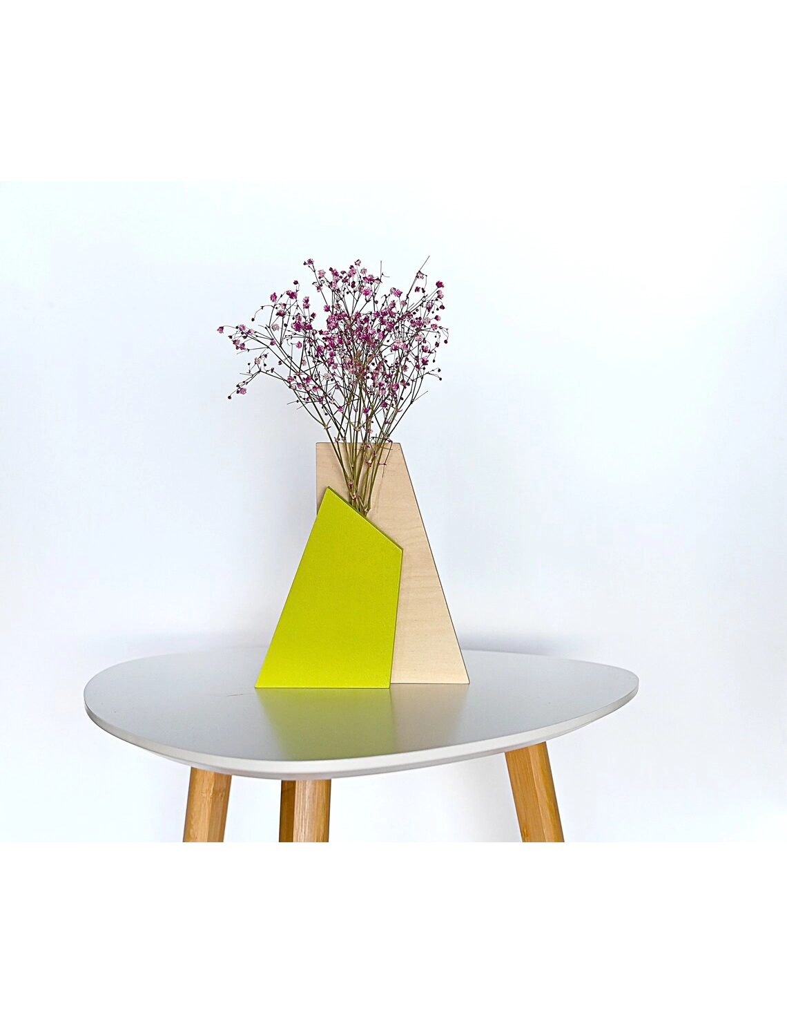 PR SR 62, Lime Acid Wooden Vase – Mid-Century Modern Geometric Decor – Handmade Dried Flower Holder - Image 5