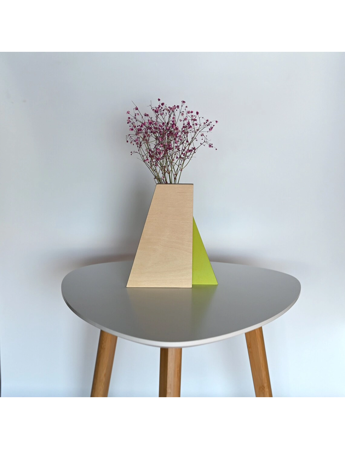 PR SR 62, Lime Acid Wooden Vase – Mid-Century Modern Geometric Decor – Handmade Dried Flower Holder - Image 2