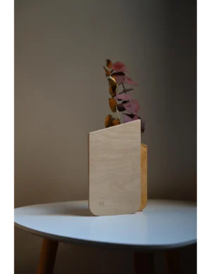 PR SR 63, Slim Wooden Vase for Dried Flowers – Gold & Nude Geometric Bauhaus Decor