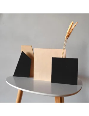 PR SR 68, Modern Black Geometric Wooden Vase – Slim Square Table Centerpiece