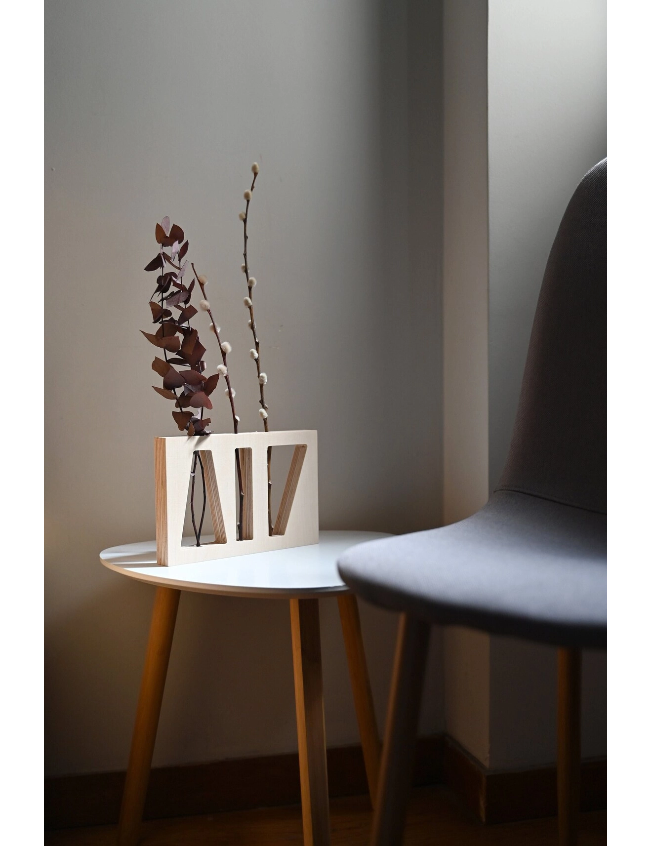 PR SR 70, Geometric Wood Vase – Dried Flower Bar for Mid-Century Table Decor - Image 2