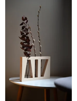 PR SR 70,  Geometric Wood Vase – Dried Flower Bar for Mid-Century Table Decor