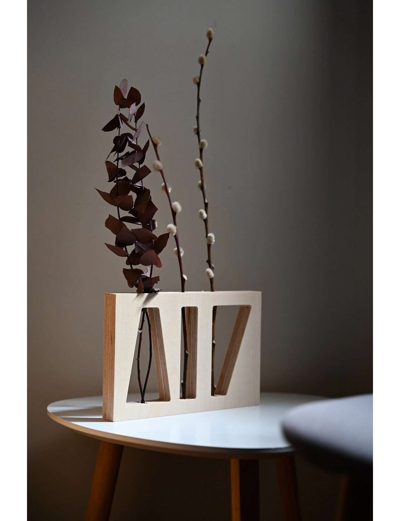 PR SR 70, Geometric Wood Vase – Dried Flower Bar for Mid-Century Table Decor