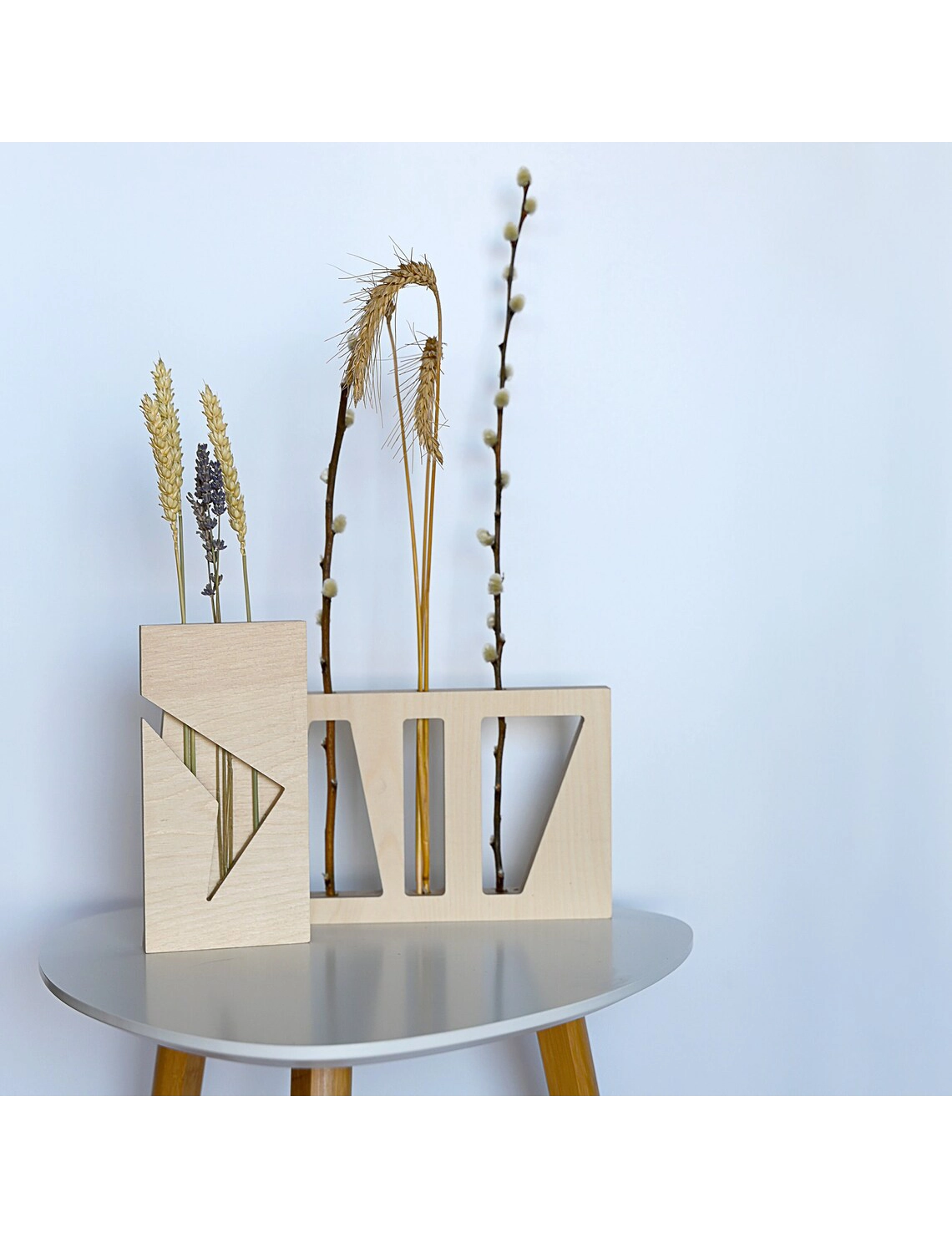 PR SR 70, Geometric Wood Vase – Dried Flower Bar for Mid-Century Table Decor - Image 6