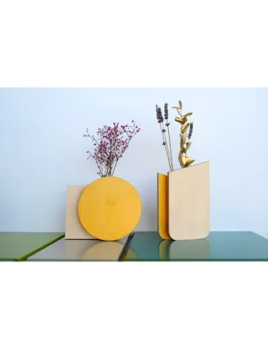 PR SR 72, Gold Geometric Wooden Bud Vase – Nordic Decor for Dried Flowers, Host Gift