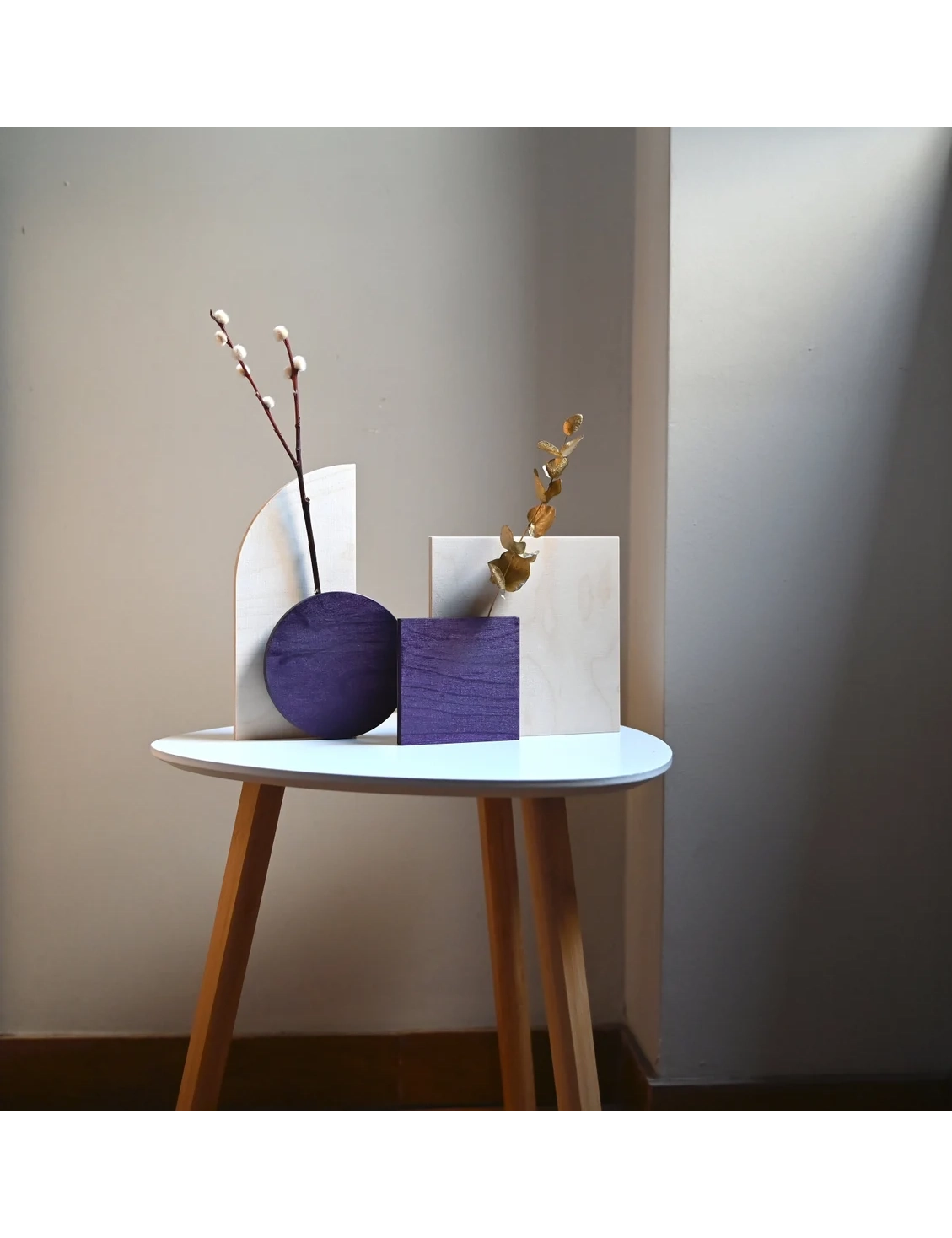 PR SR 73, Purple Wooden Geometric Vase – Slim Dried Flower Holder for Lavender Decor - Image 2