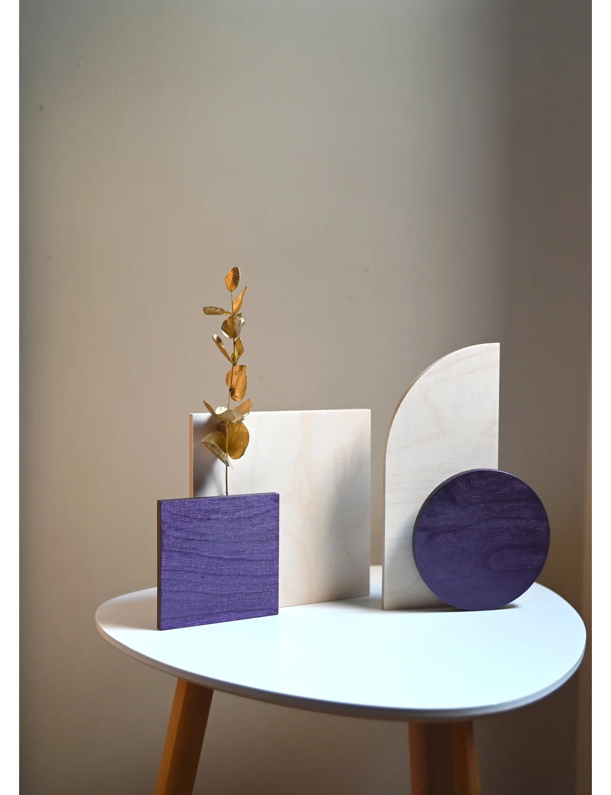 PR SR 73, Purple Wooden Geometric Vase – Slim Dried Flower Holder for Lavender Decor