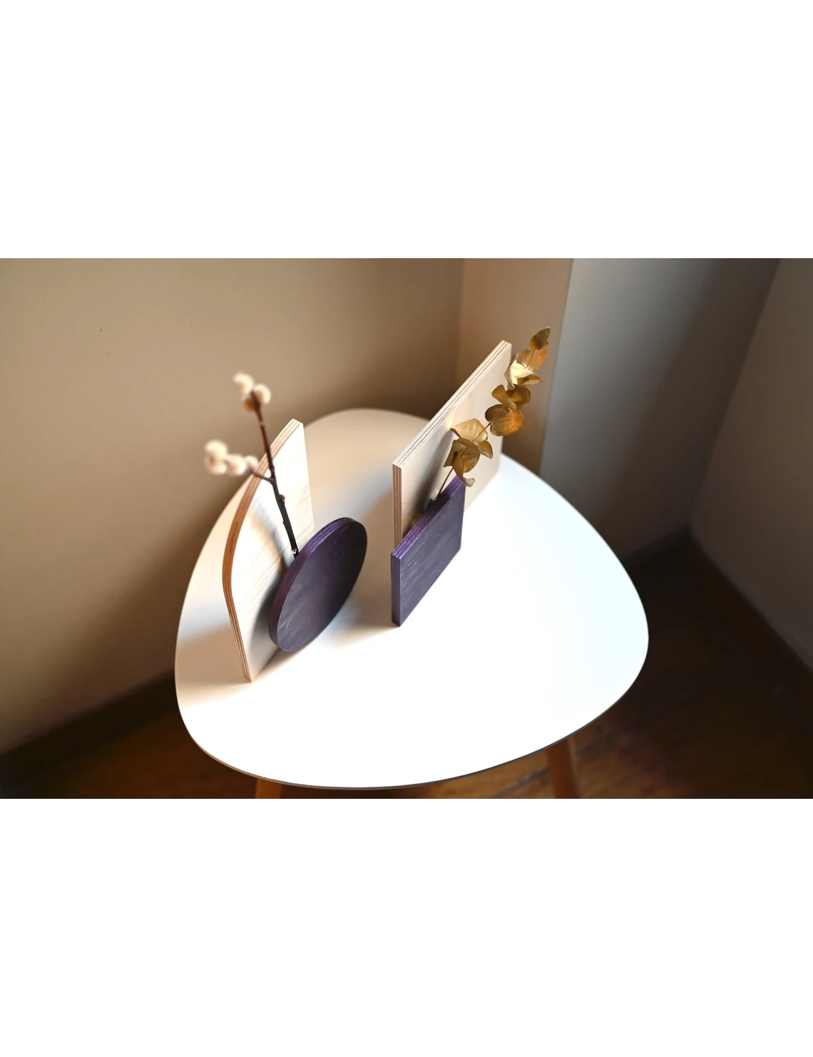 PR SR 73, Purple Wooden Geometric Vase – Slim Dried Flower Holder for Lavender Decor - Image 3