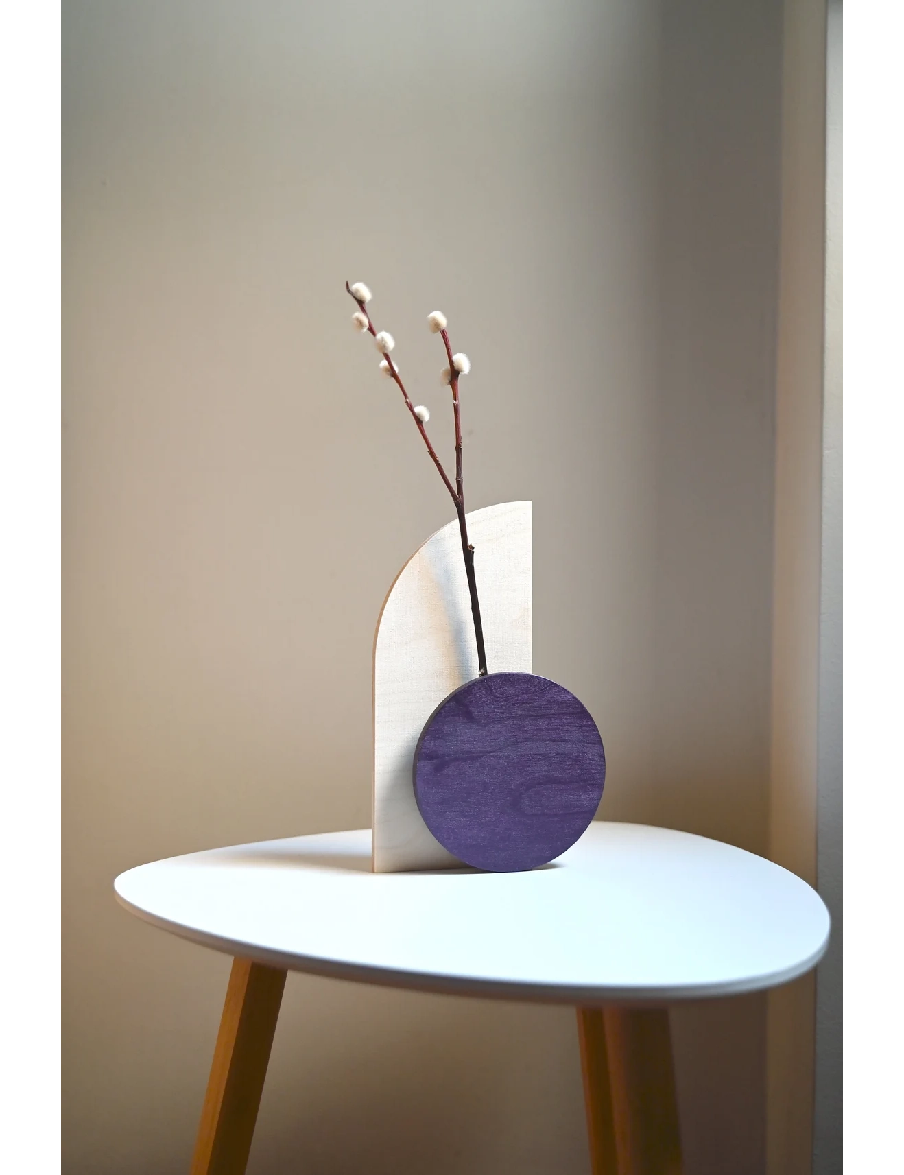 PR SR 73, Purple Wooden Geometric Vase – Slim Dried Flower Holder for Lavender Decor - Image 4