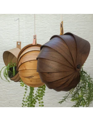 PR SR 8, Indoor Spiral Wooden Hanging Planter – Handmade Ceiling Pot by Krafted Kingdom