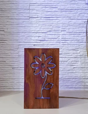 TL SR 10, Rustic Flower Wood Lamp – Handmade Bedside Desk Light