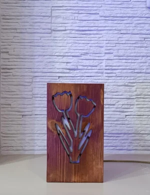 TL SR 11, Rustic Flower Wood Lamp – Handmade Bedside Light