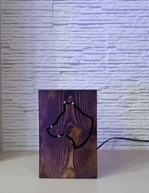 TL SR 14, Geometric Wooden Dog Table Lamp – Solid Wood Bedside Night Light, Decorative Lighting, Handmade Dog Lamp