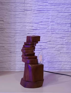 TL SR 15, Wooden Table Lamp – Solid Tree Trunk Bedside Light, Minimal Decor Lamp, Natural Wood Home Accent