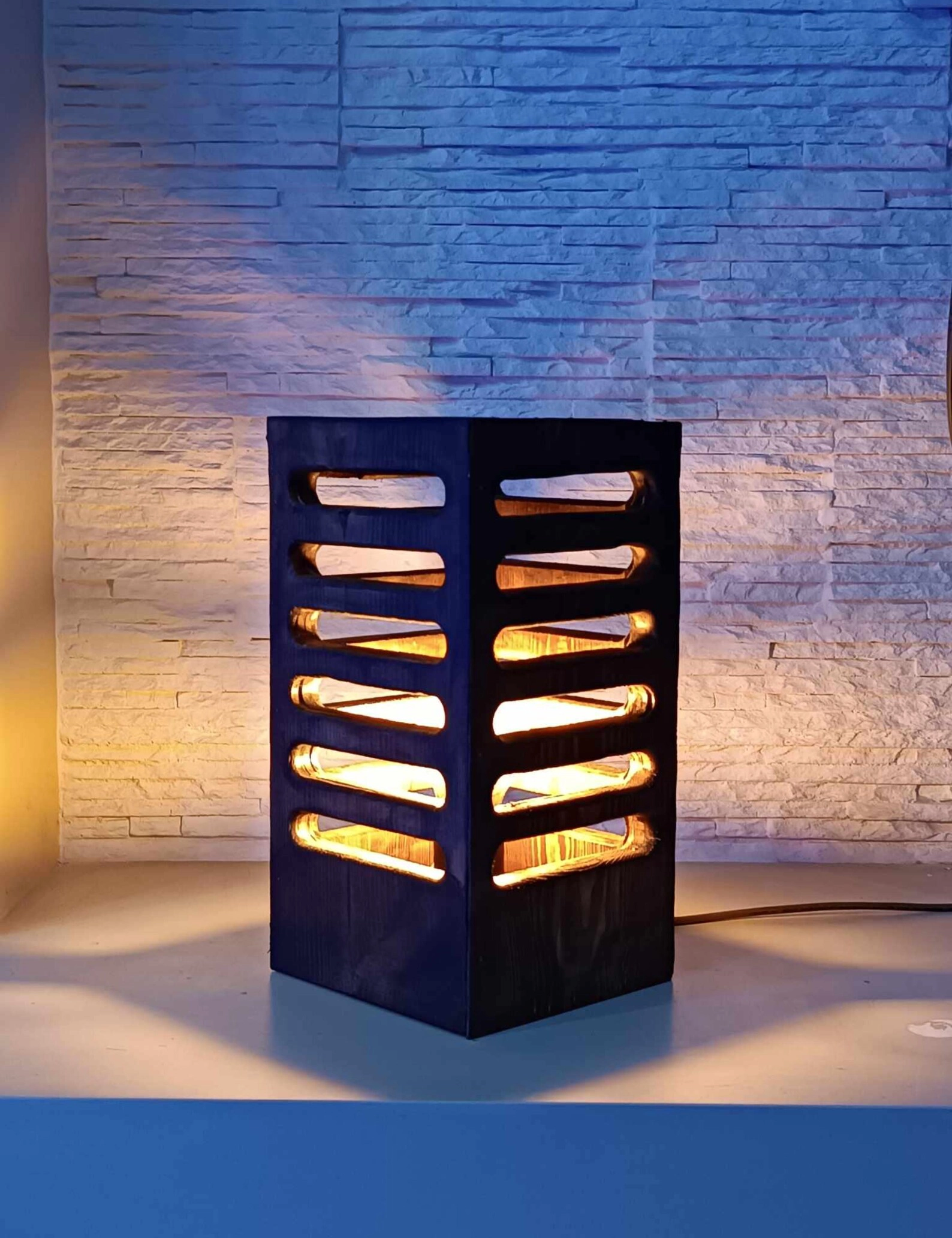 TL Sr no 20, Geometric Wooden Table Lamp – Small Solid Wood Bedside Light, Minimalist Decorative Lamp for Bedroom, Office, or Reading Nook - Image 2