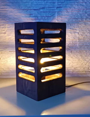 TL Sr no 20, Geometric Wooden Table Lamp – Small Solid Wood Bedside Light, Minimalist Decorative Lamp for Bedroom, Office, or Reading Nook