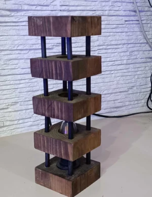 TL Sr no 22, Small Geometric Wood Table Lamp – Minimalist Bedside Light – Handmade Solid Wood