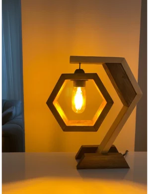 TL SR 3, Hexagon Wooden Table Lamp – Handmade Light