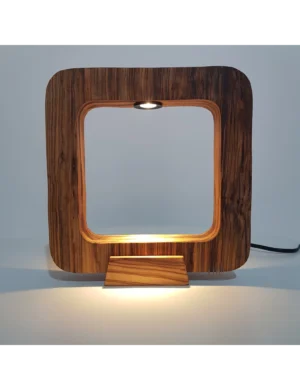 TL Sr 30, Olive Wood Desk Lamp | Handmade Square Light Fixture | Modern Night Light | Eucalyptus Accent | Warm LED Table Lamp