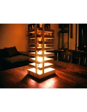 TL SR 5,  Handcrafted Wooden Bedside & Floor Lamp – Decorative Pine Wood Room Light with Oak Accents | Cozy Desk Lamp | Ideal Housewarming or Birthday Gift