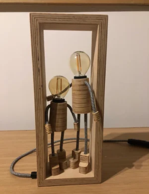 TL SR 57, Handmade Mother and Daughter Wooden Lamp – Minimalist Family Sculpture Light Gift