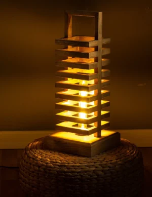 TL Sr 75, Handmade Wooden Table Lamp – Pine Skyscraper Lamp in Antique Walnut | Krafted Kingdom