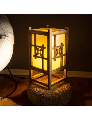 TL Sr 76, Handmade Pine Wood Bedside Lamp – Kumiko Style Bedroom Light with Aged Metal Accent | Krafted Kingdom