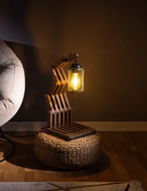 TL Sr 77, Handmade Walnut Wood Lamp – Decorative Table Light with Aged Metal Accent | Krafted Kingdom