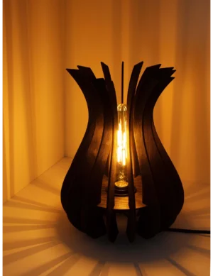 TL SR 8, Ebony Wooden Flower Table Lamp – Handmade Birch Accent Light