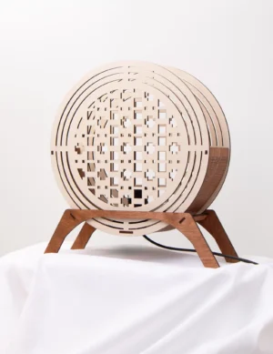 TL Sr 9, Wooden Orbit Grid Lamp – Modern Handmade Accent Light