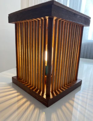 TL Sr 78, Handmade Wooden Table Lamp – Striped Pine Ambient Light Inspired by Classical Architecture | Krafted Kingdom
