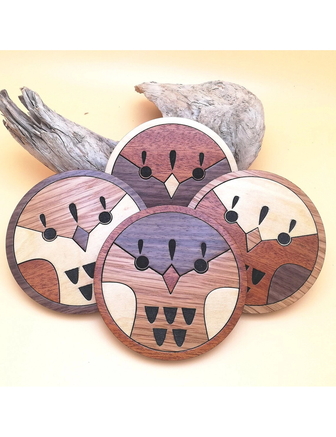Round Wooden Bird Coaster Set – Nature Inspired Table Decor by Krafted Kingdom - Image 5