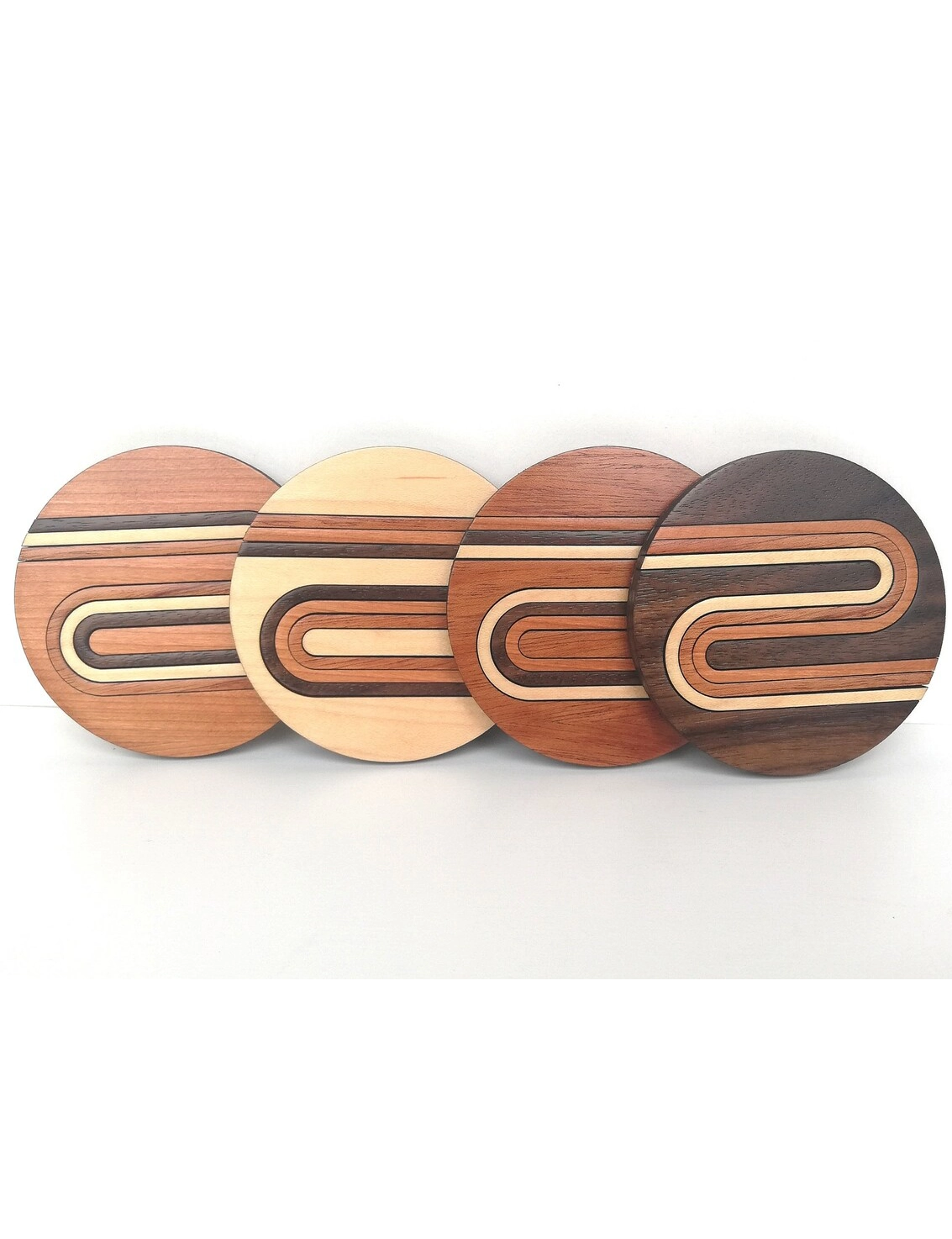 Modern Inlay Geometric Wooden Coasters Set by Krafted Kingdom - Image 2