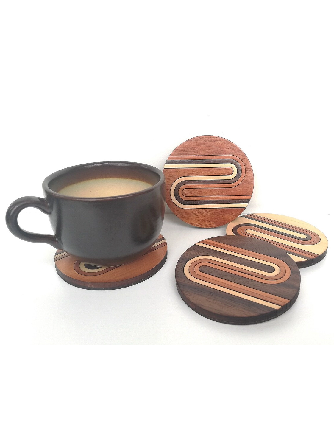 Modern Inlay Geometric Wooden Coasters Set by Krafted Kingdom
