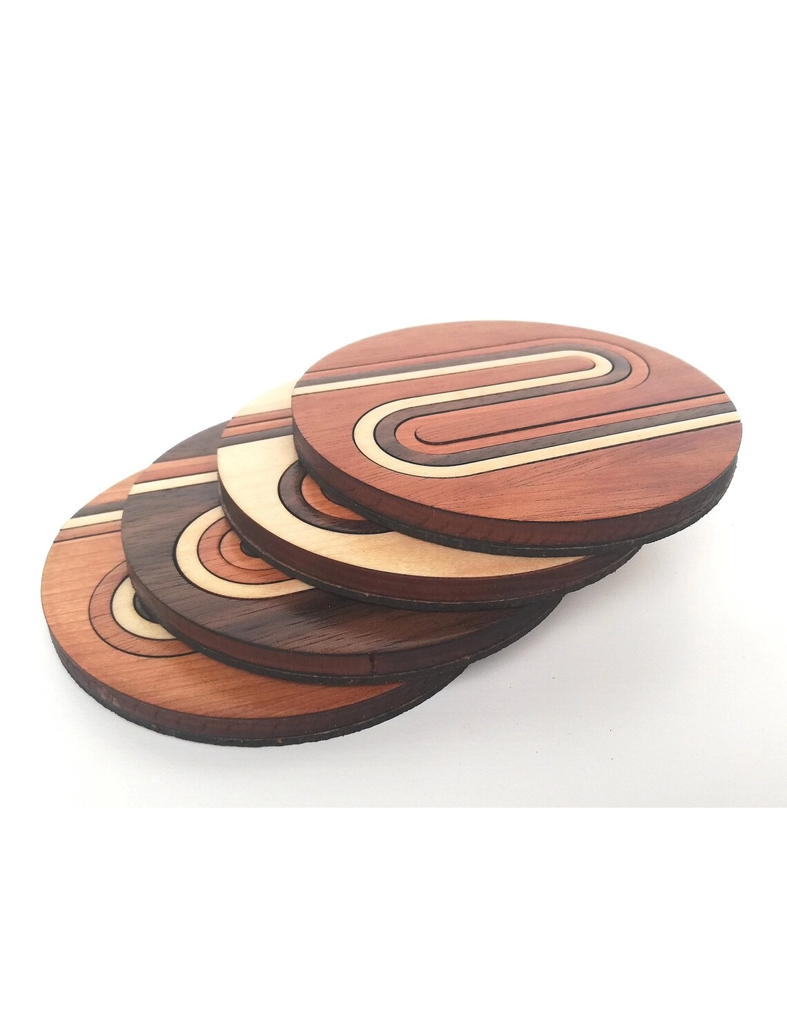 Modern Inlay Geometric Wooden Coasters Set by Krafted Kingdom - Image 3
