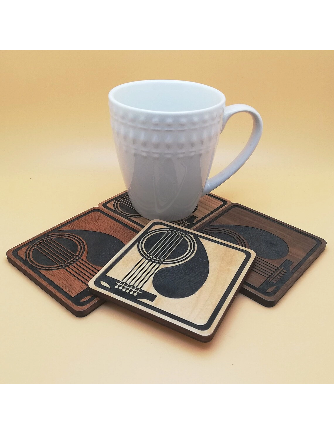 Engraved Wooden Coaster Set – Music Lover Gift Idea (Set of 4) by Krafted Kingdom