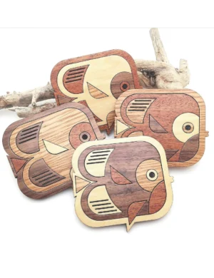 Handcrafted Tropical Fish Wooden Coaster Set – Ocean Mosaic Design (Set of 4) by Krafted Kingdom
