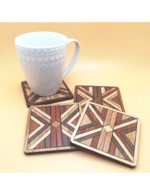 Handmade Barn Wooden Coaster Set – Inlay Design (Set of 4) by Krafted Kingdom
