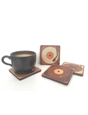 Unique Handmade Wood Coaster Set – Turntable Design (Set of 4) by Krafted Kingdom