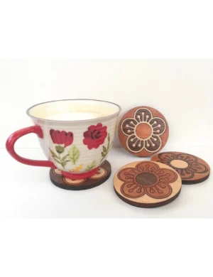 Handmade Cherry Blossom Wood Inlay Coaster Set – Floral Coasters (Set of 4) by Krafted Kingdom