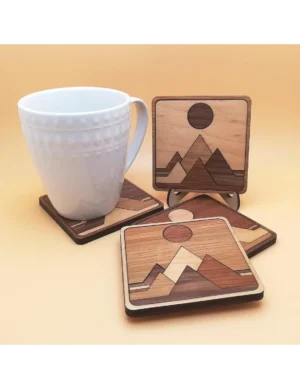 Handmade Wood Inlay Coaster Set – Rustic Square Wooden Coasters (Set of 4) by Krafted Kingdom